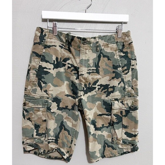 Levis Camo Cargo Shorts Mens Green Tan Beige White Tab Heavy Cotton Sz 30 EUC